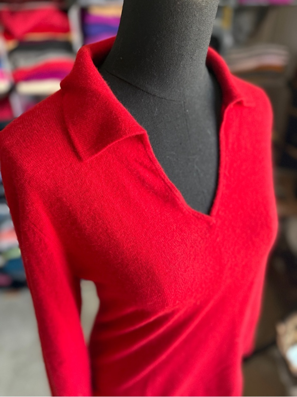 Charter Club Red V-Neck Cashmere Collared Sweater